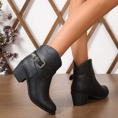 Damen Stiefelette mit Western-Schnalle & Blockabsatz, Braun