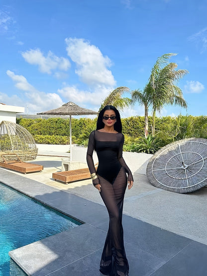 Damen Maxikleid mit transparentem Überwurf – Elegantes Stil-Statement für Urlaub & Pool