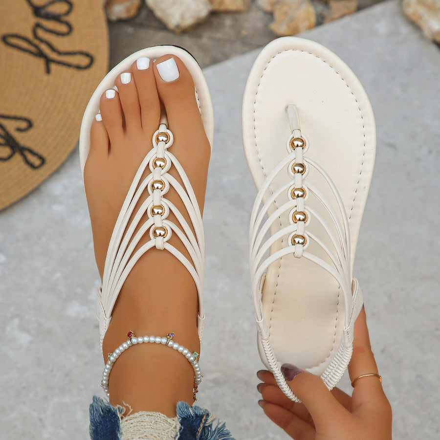 Damen Zehentrenner Sandalen mit Perlenverzierung – Elegante Sommerschuhe für Urlaub & Freizeit