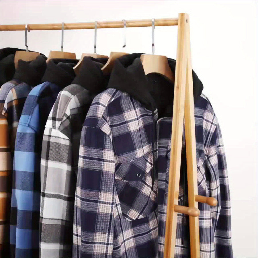 Herren Kariertes Flanell Hemd Jacke mit Kapuze und warmer Fütterung