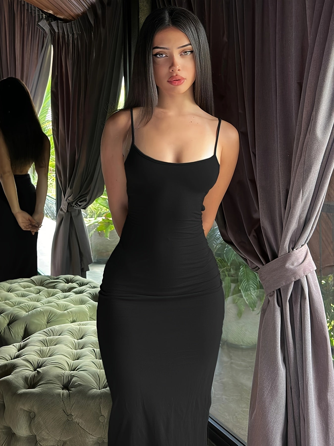 Damen Bodycon Maxikleid mit Spaghettiträgern für elegante Anlässe