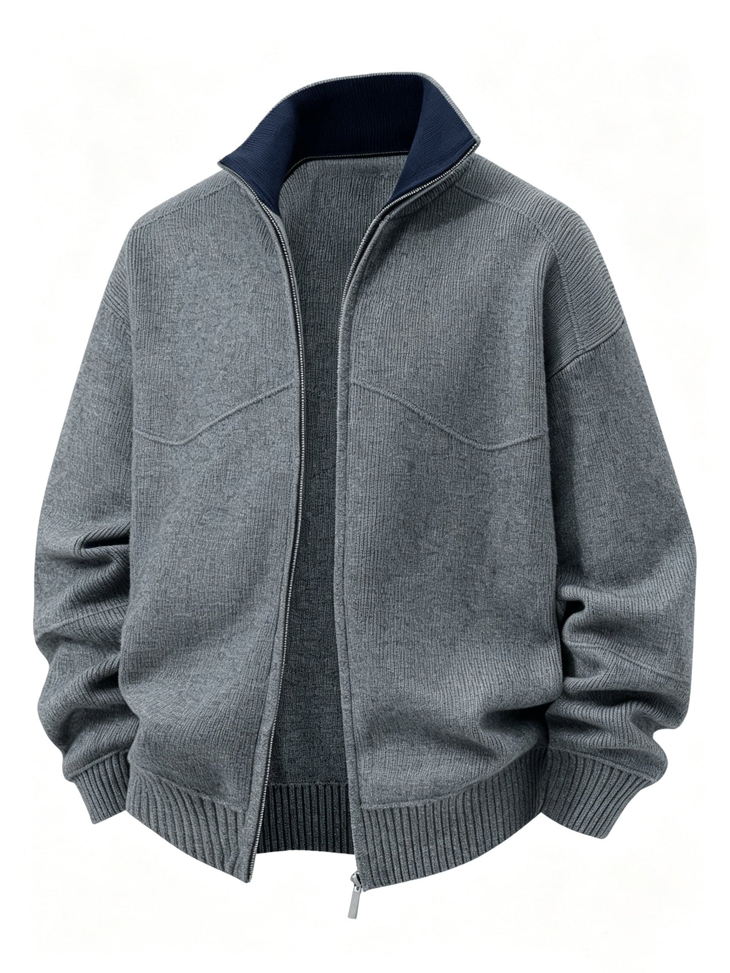 Herren Strickjacke Reißverschluss Stehkragen Dunkelgrau