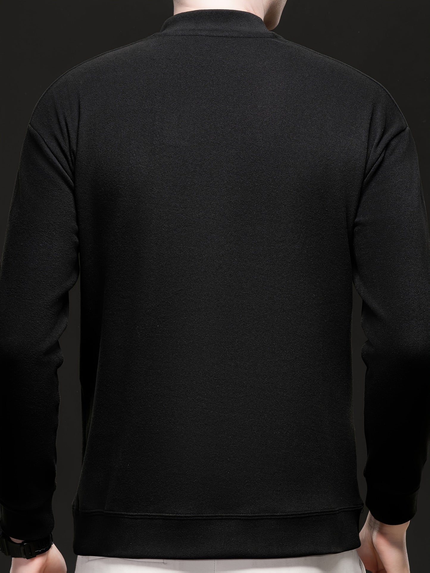 Herren Halb-Reißverschluss Pullover Stehkragen Langarm Shirt Uni