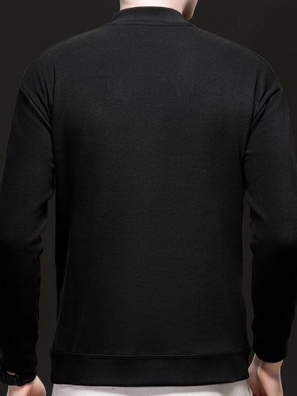 Herren Halb-Reißverschluss Pullover Stehkragen Langarm Shirt Uni