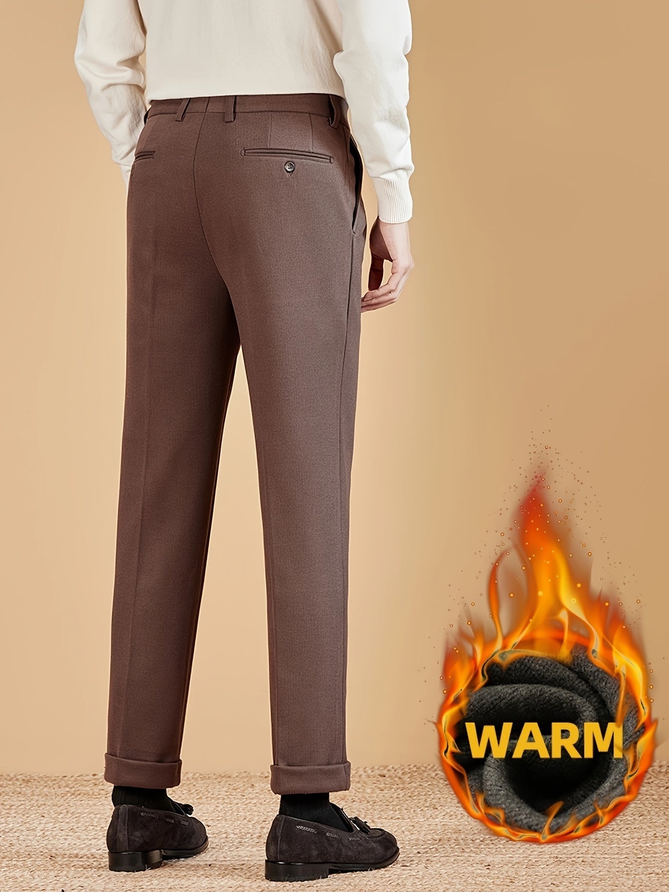 Herren Warme Stoffhose mit Bundfalten – Thermo Business Casual Hose