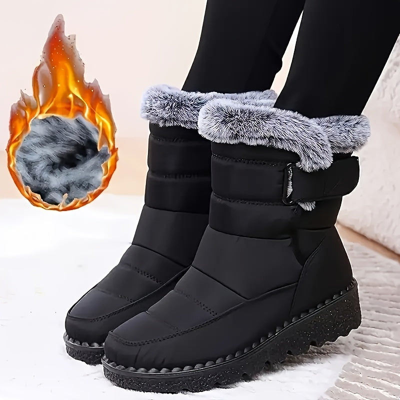 Damen Winterstiefelette mit flauschigem Futter und Klettverschluss, rutschfeste Sohle