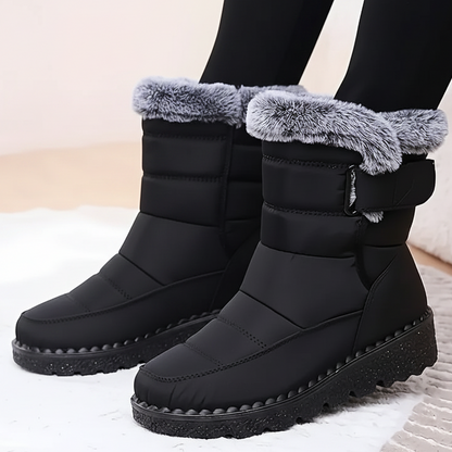 Damen Winterstiefelette mit flauschigem Futter und Klettverschluss, rutschfeste Sohle