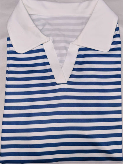 Damen Polo-Shirt mit Streifenmuster und V-Ausschnitt – Stilvolles Kurzarm Top für Freizeit und Alltag