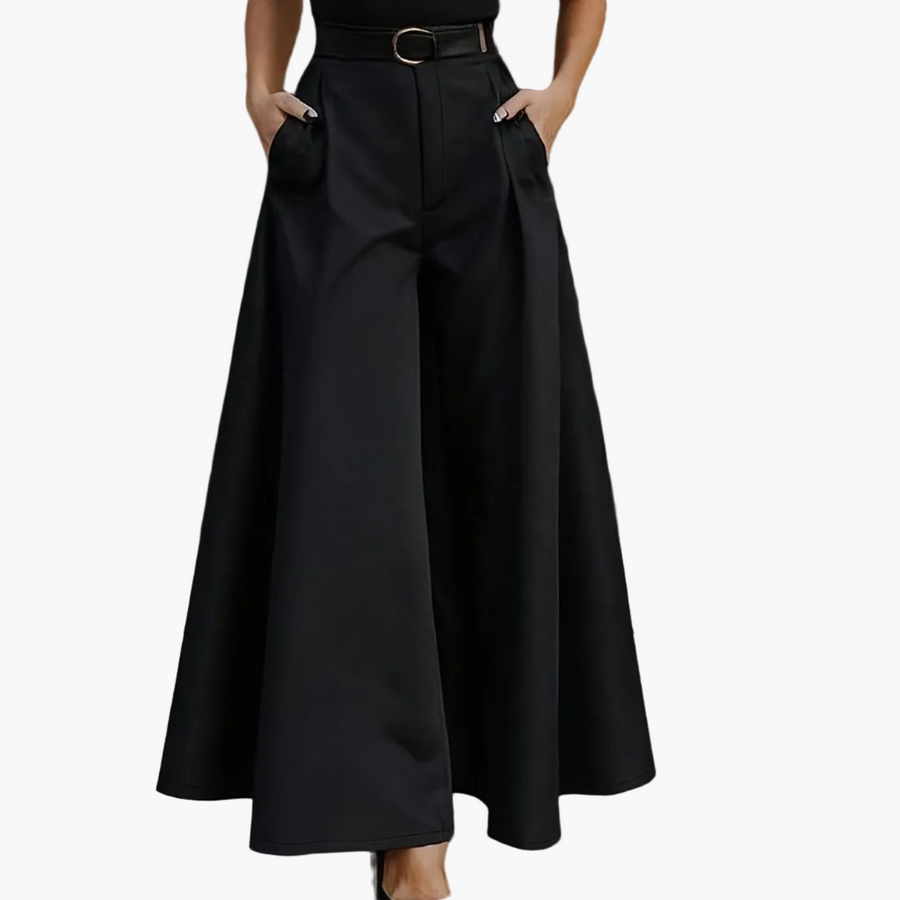 Damen Elegante High-Waist Weite Palazzo Hose mit Gürtel – Perfekt für Büro und besondere Anlässe