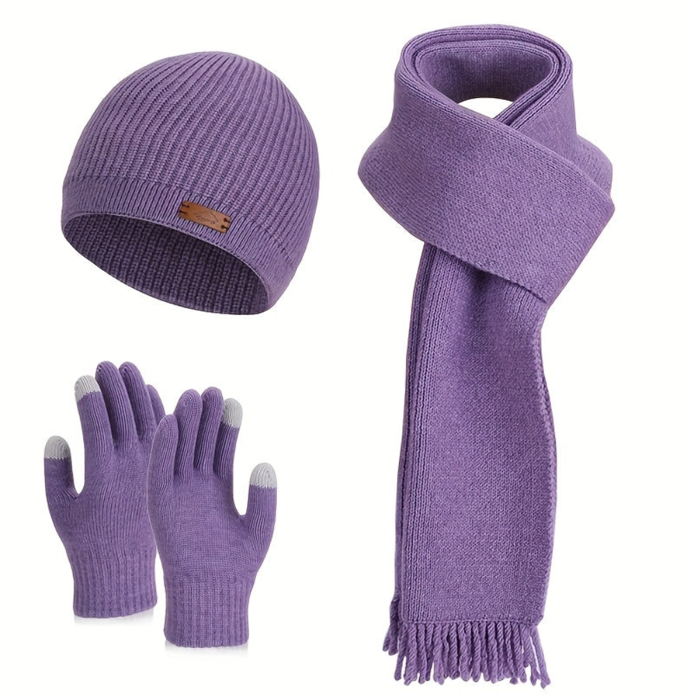 Unisex Winter Set Strickmütze Schal Handschuhe Touchscreen