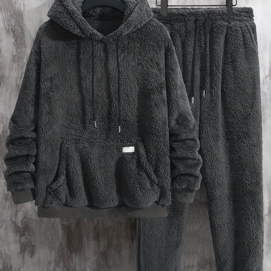 Unisex Teddy-Fleece Hausanzug mit Kapuze und Hose - Kuscheliger Hoodie-Jogginganzug