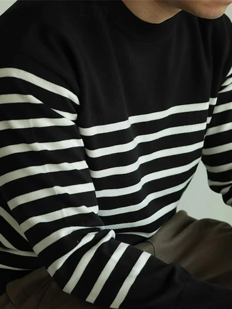 Gestreifter Rundhals-Pullover Langarm