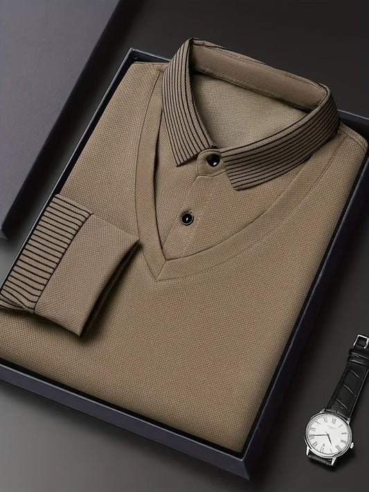 Herren Langarm Poloshirt mit V-Ausschnitt und geripptem Kragen