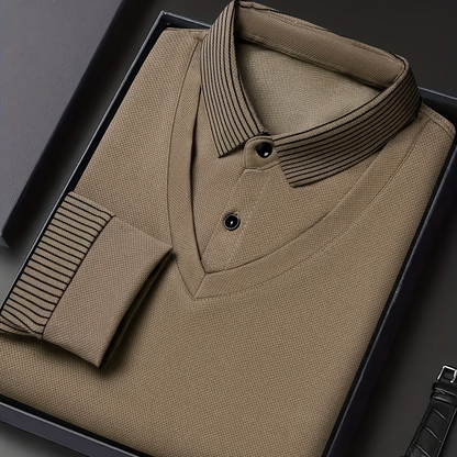Herren Langarm Poloshirt mit V-Ausschnitt und geripptem Kragen