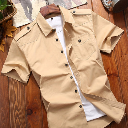 Herren Utility Kurzarm-Hemd mit Brusttasche und Epauletten – Moderner Casual-Look