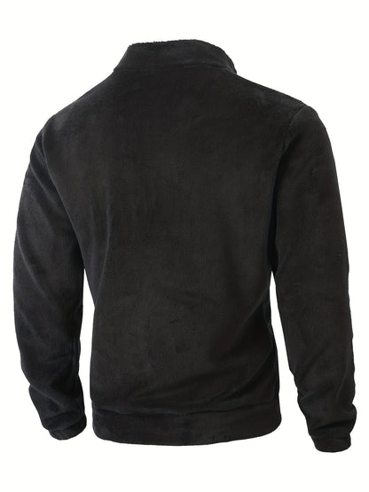 Fleece Pullover Herren mit Reißverschluss und Bauchtasche Stehkragen