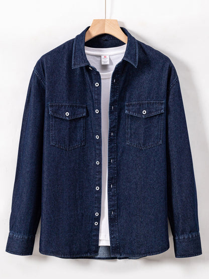 Herren Jeanshemd Langarm mit Brusttasche und Knopfleiste