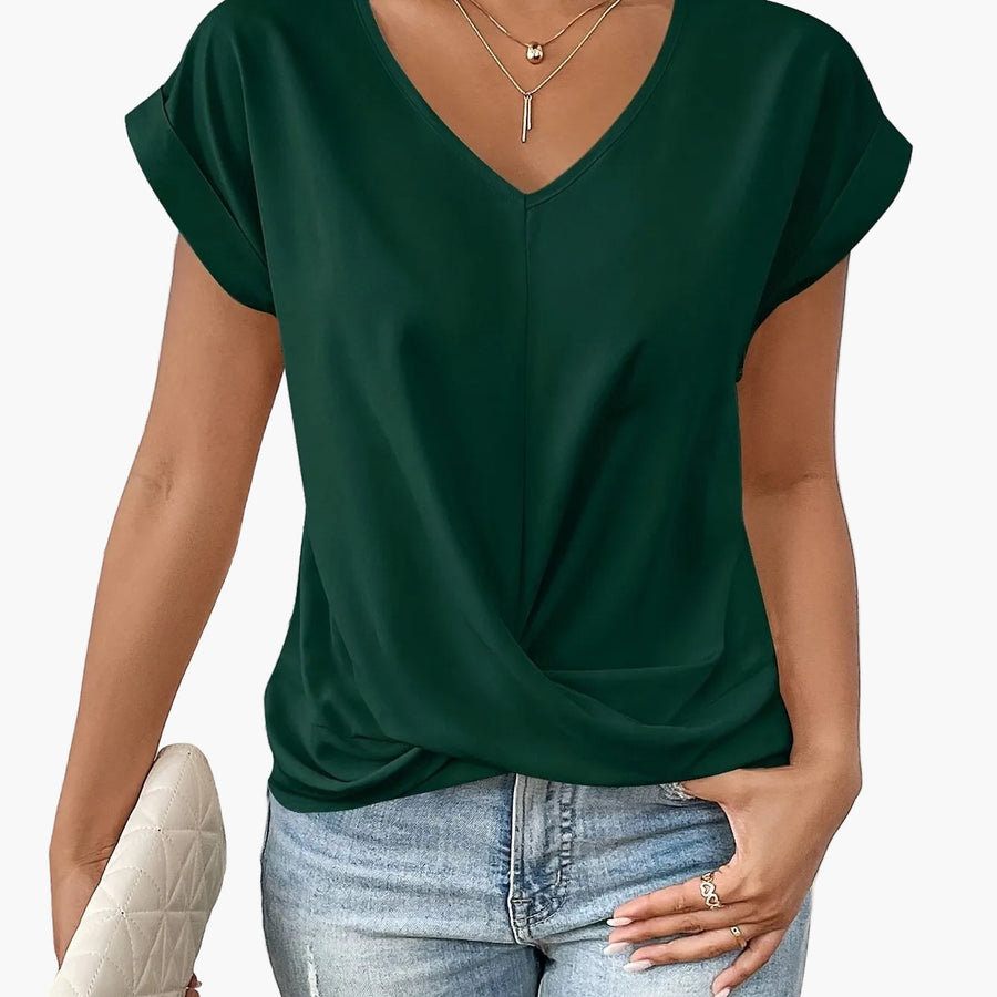Damen Elegante Bluse mit V-Ausschnitt und Wickeldetail – Ideal für Büro und Freizeit