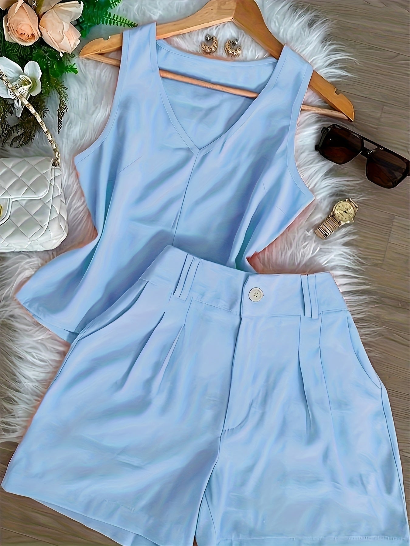 Damen Zweiteiler Set Elegant – Ärmelloses Top und Shorts für Freizeit und Alltag