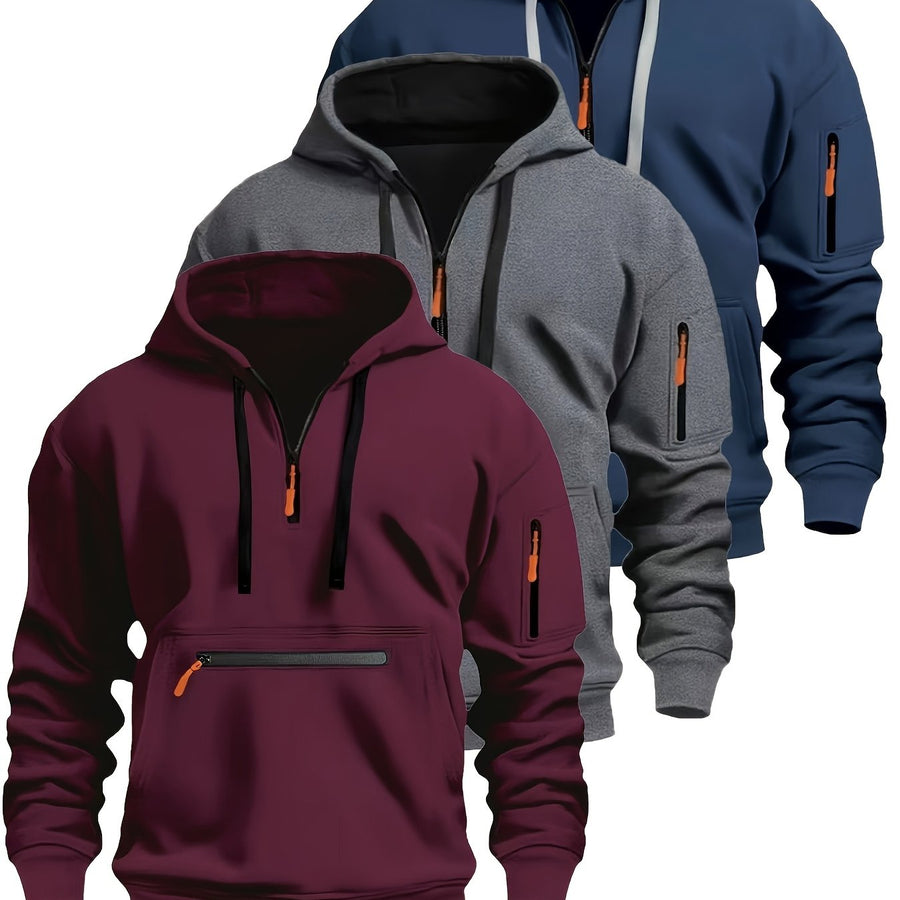 Herren Hoodie mit halbem Reißverschluss, Kapuze und Reißverschlusstaschen