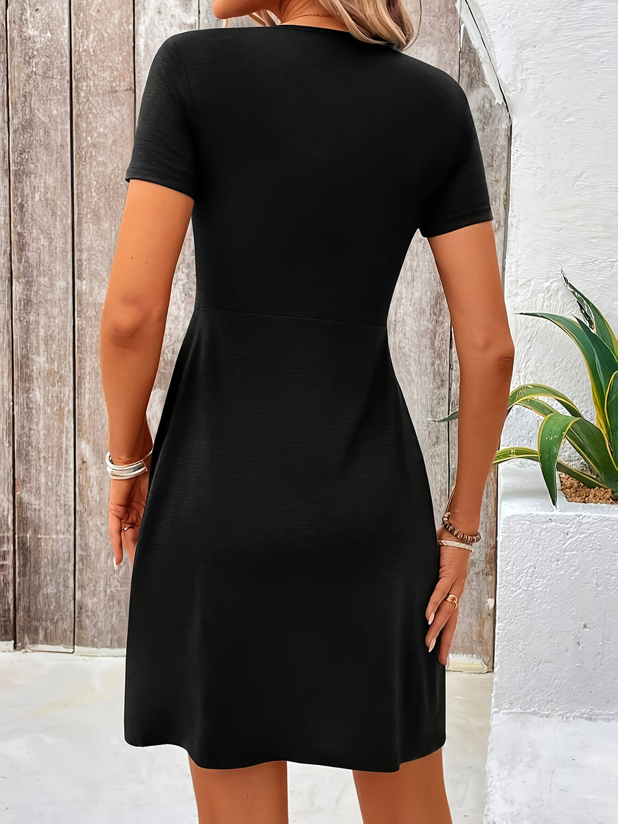 Damen Sommerkleid mit V-Ausschnitt und Twist-Detail – Eleganter Freizeitstil für Urlaub und Alltag