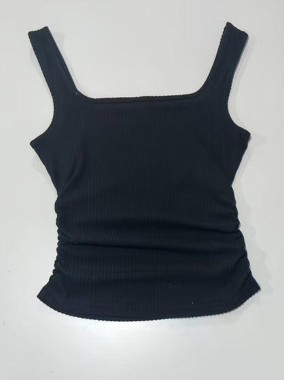 Damen Geripptes Basic Tanktop mit Quadrat-Ausschnitt – Modisches Slim Fit Top für Alltag & Freizeit