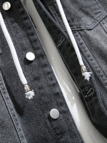 Herren Jeansjacke mit Kapuze und langen Ärmeln