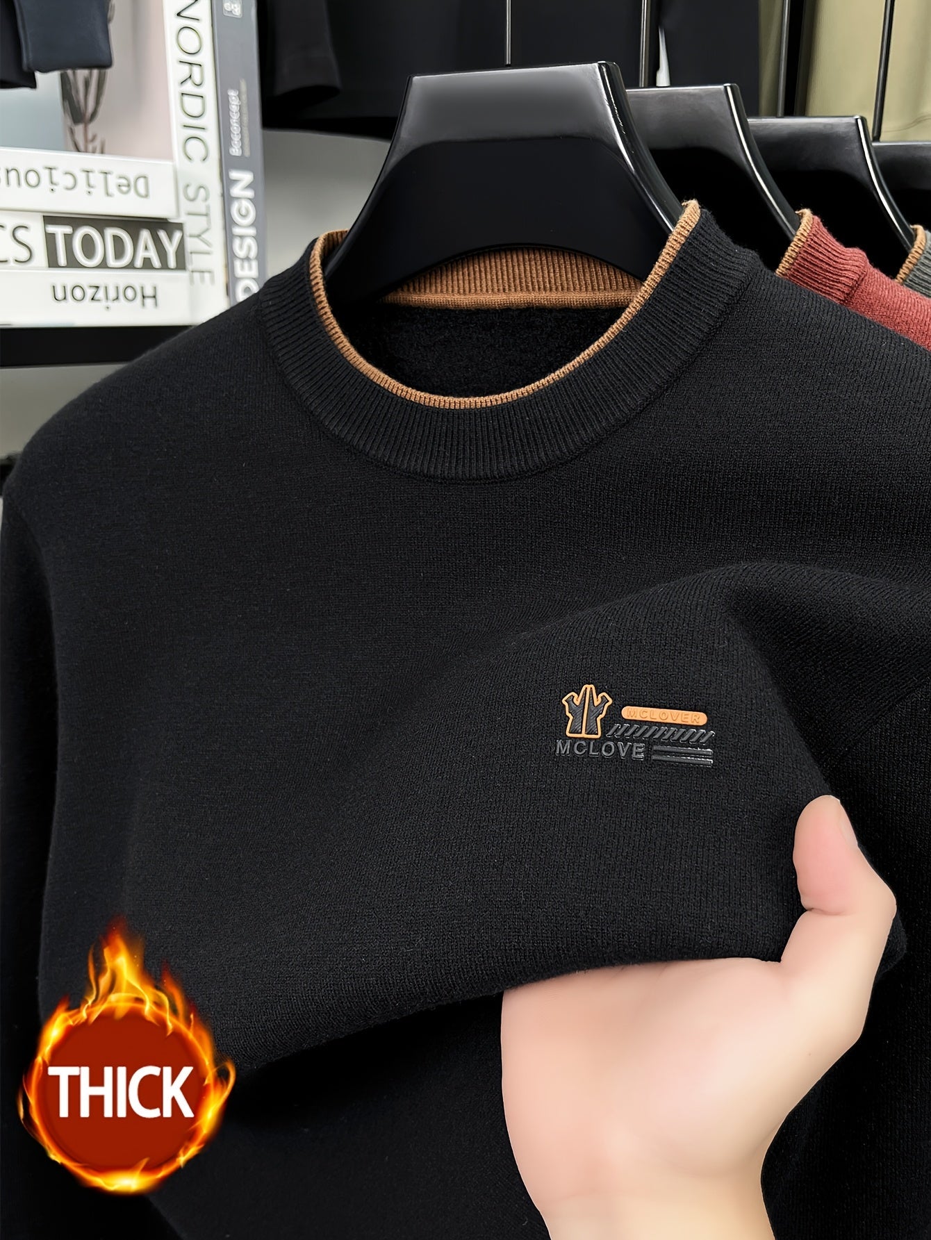 Herren Rundhals-Pullover in verschiedenen Farben, weiches Material, mit Rippbündchen und Logoplatte