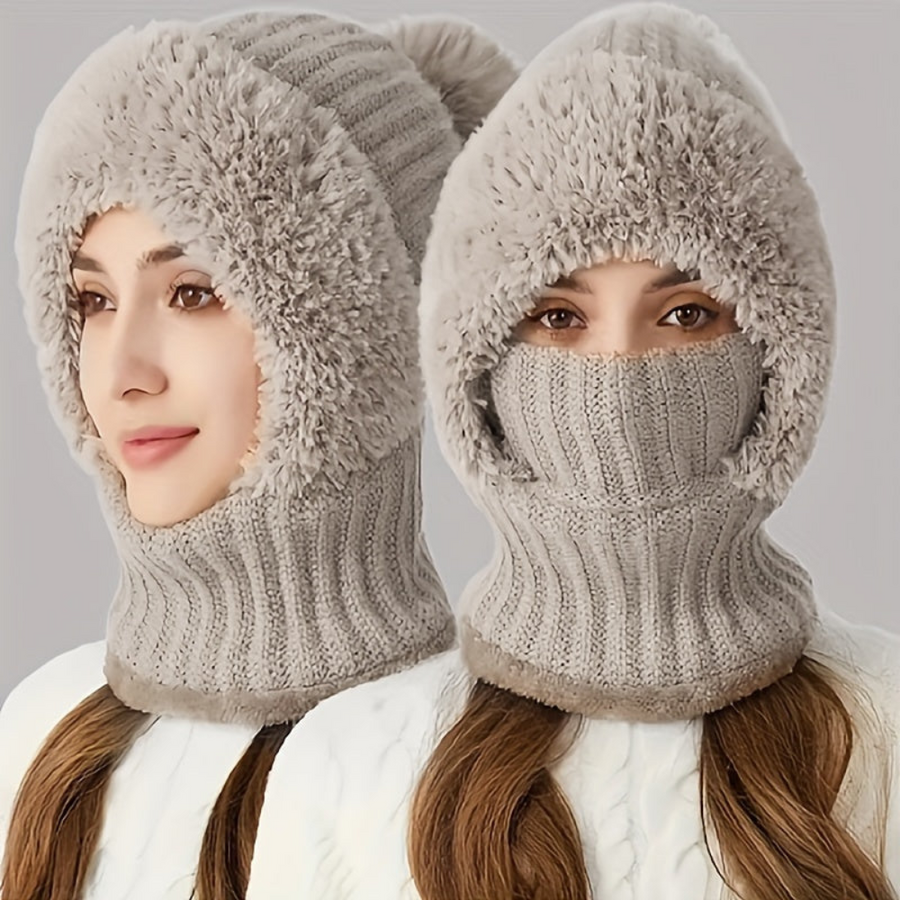 Wintermütze mit integriertem Schal und Gesichtsmaske, kuschelig gefüttert