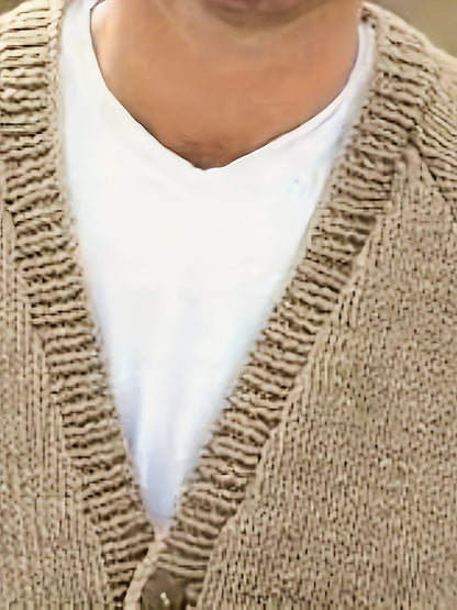 Herren Strickjacke V-Ausschnitt Knopfleiste Feinstrick Khaki