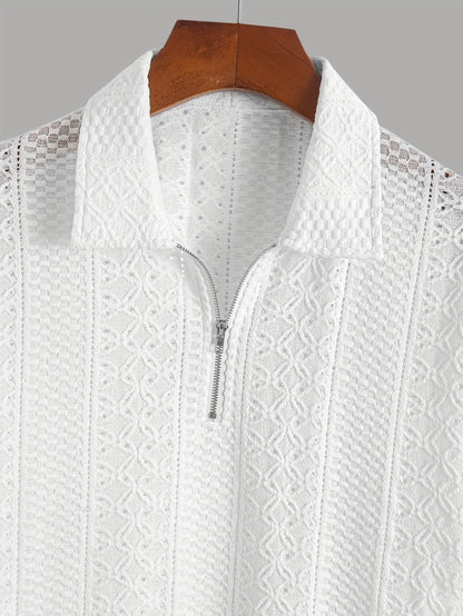 Herren Strickpolo mit Reißverschluss und modernem Strukturmuster – Eleganter Freizeitstil