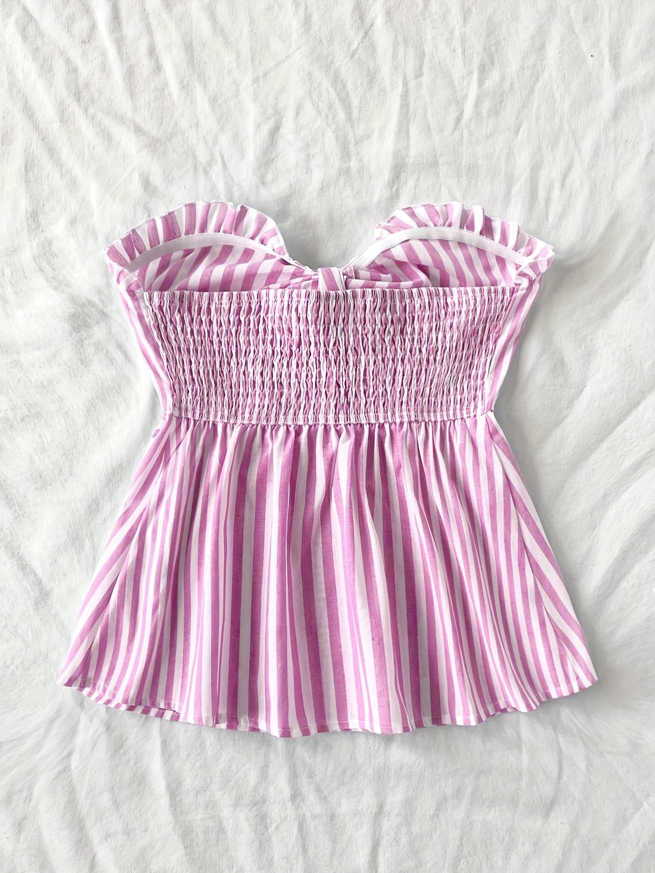 Damen Bandeau-Top mit Schleifen-Detail und Streifen – Stylisches, schulterfreies Oberteil für Freizeit und Ausgehen