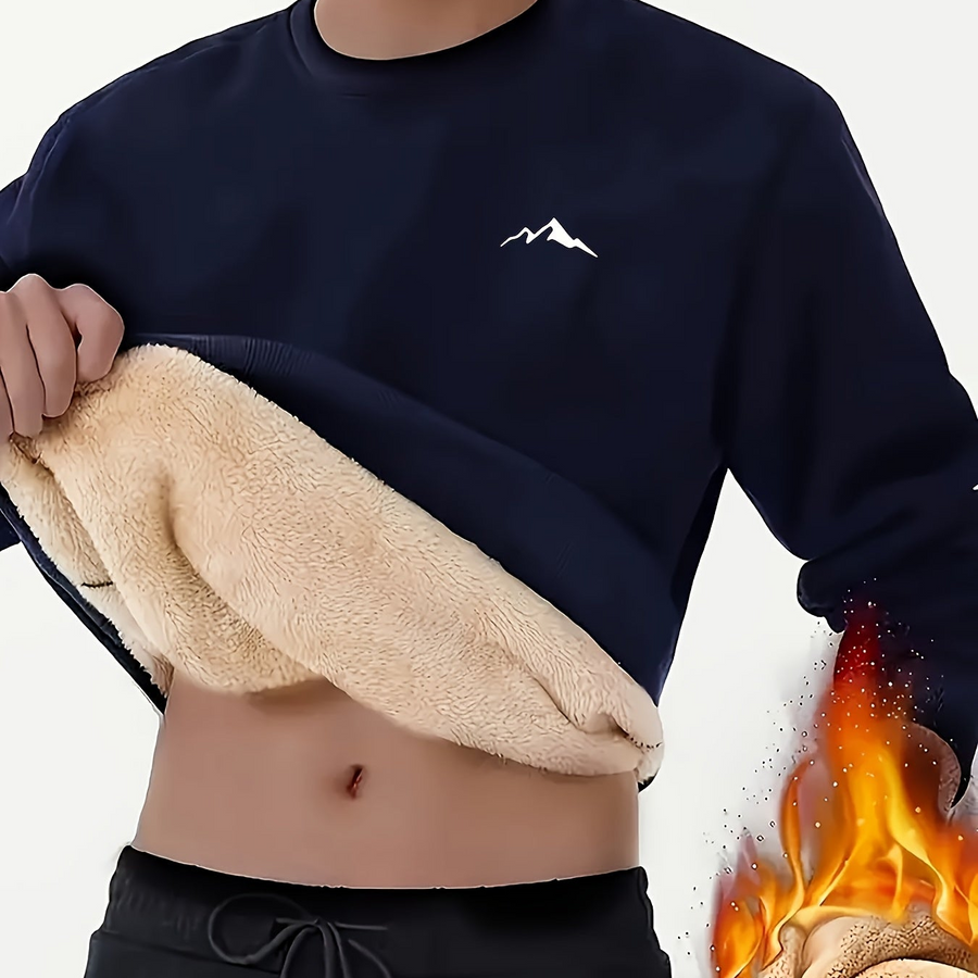 Unisex Winter Sweatshirt warm gefüttert mit Bergmotiv Langarm Rundhals Pullover