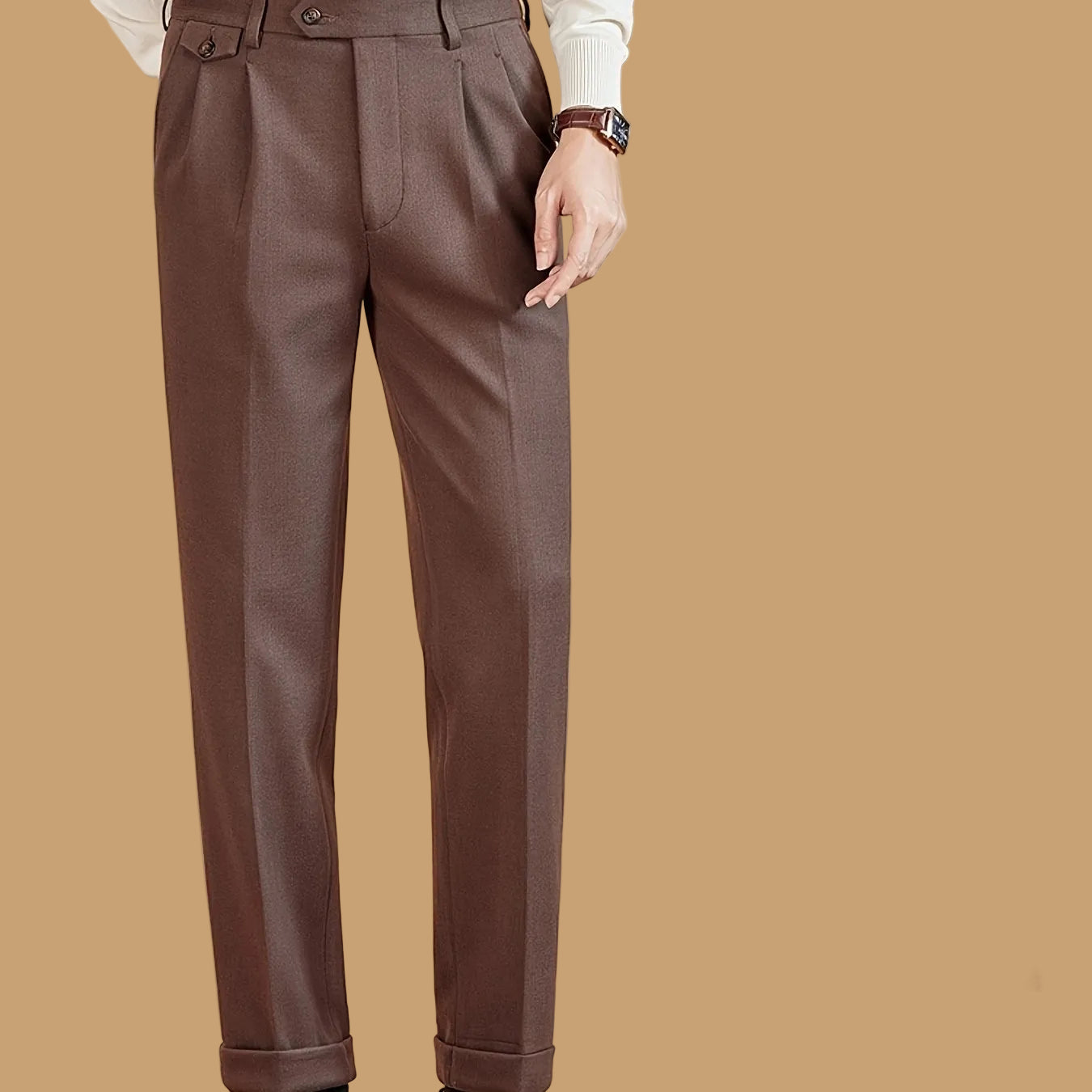 Herren Warme Stoffhose mit Bundfalten – Thermo Business Casual Hose