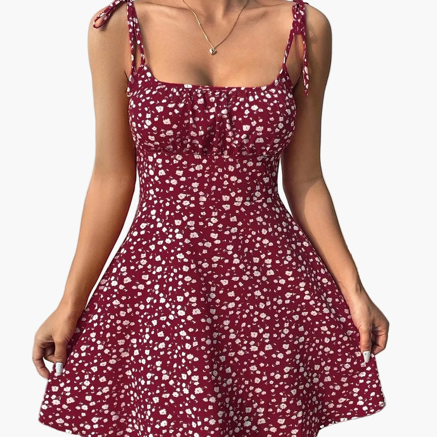 Damen Sommerkleid mit Blumendruck und Schleifen-Trägern – Verspieltes Freizeitkleid für Alltag und Urlaub