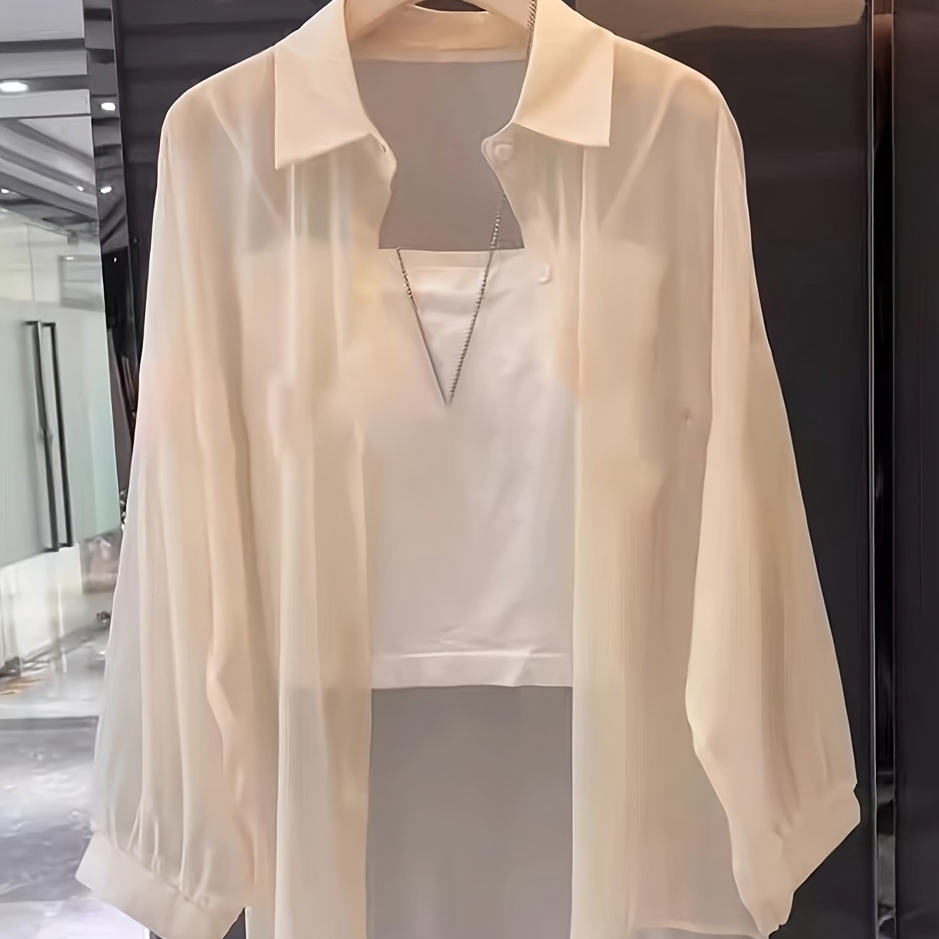 Damen Elegantes Zweiteiler-Set mit Transparenter Bluse und Bandeau Top – Modisches Layering für Alltag und Ausgehen
