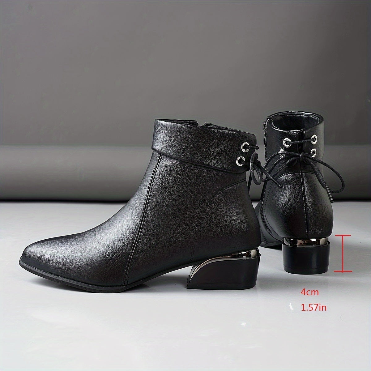 Damen Stiefeletten Schwarz mit Reißverschluss und Dekoschnürung