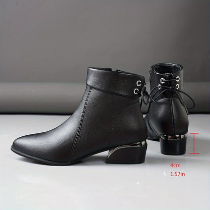 Damen Stiefeletten Schwarz mit Reißverschluss und Dekoschnürung