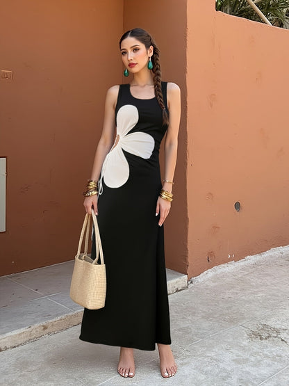 Damen Midikleid mit Blumen-Design und Cut-Out, modisch und figurschmeichelnd, ideal für Freizeit und Ausgehen