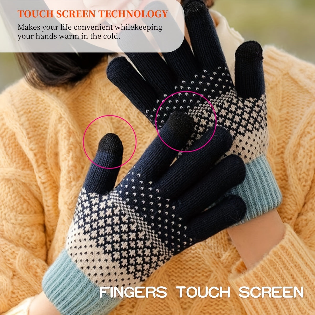 Winter Strickhandschuhe mit Muster in Gelb Weiß Grün Warme Touchscreen-Handschuhe für Damen & Herren