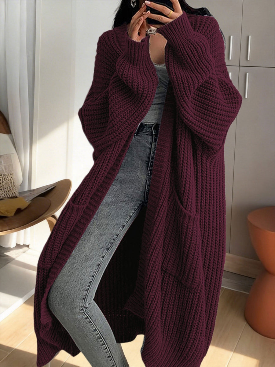 Damen Oversize Longline Strickjacke mit weitem Schnitt und Taschen – Modische, lässige Strickjacke für gemütliche Outfits