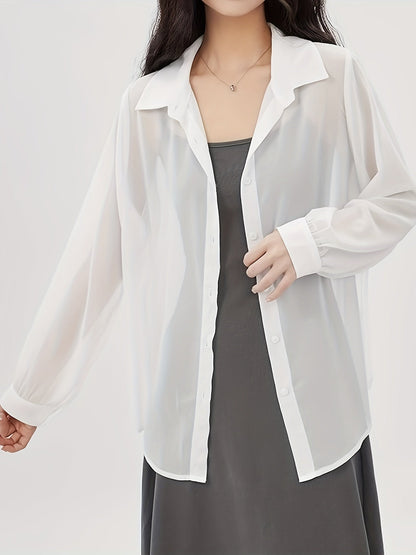 Damen Bluse Transparent Locker mit Knopfleiste – Eleganter Lagenlook für Alltag und Events