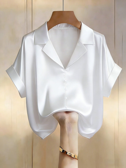 Damen Bluse Kurzarm mit Knopfleiste und klassischem Kragen – Eleganter Business- und Freizeitstil