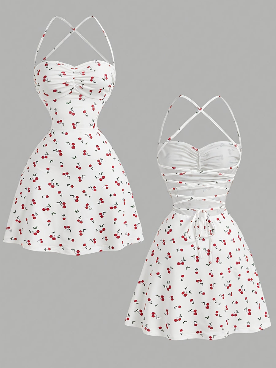 Damen Sommerkleid mit Kirschmuster – Elegantes Trägerkleid für Alltag und Freizeit