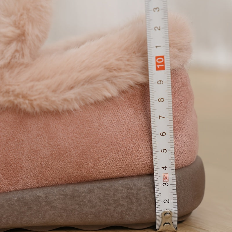 Damen Hausschuhe Rosa mit Kunstfellfutter & Schleife, Bequeme Winter Pantoffeln