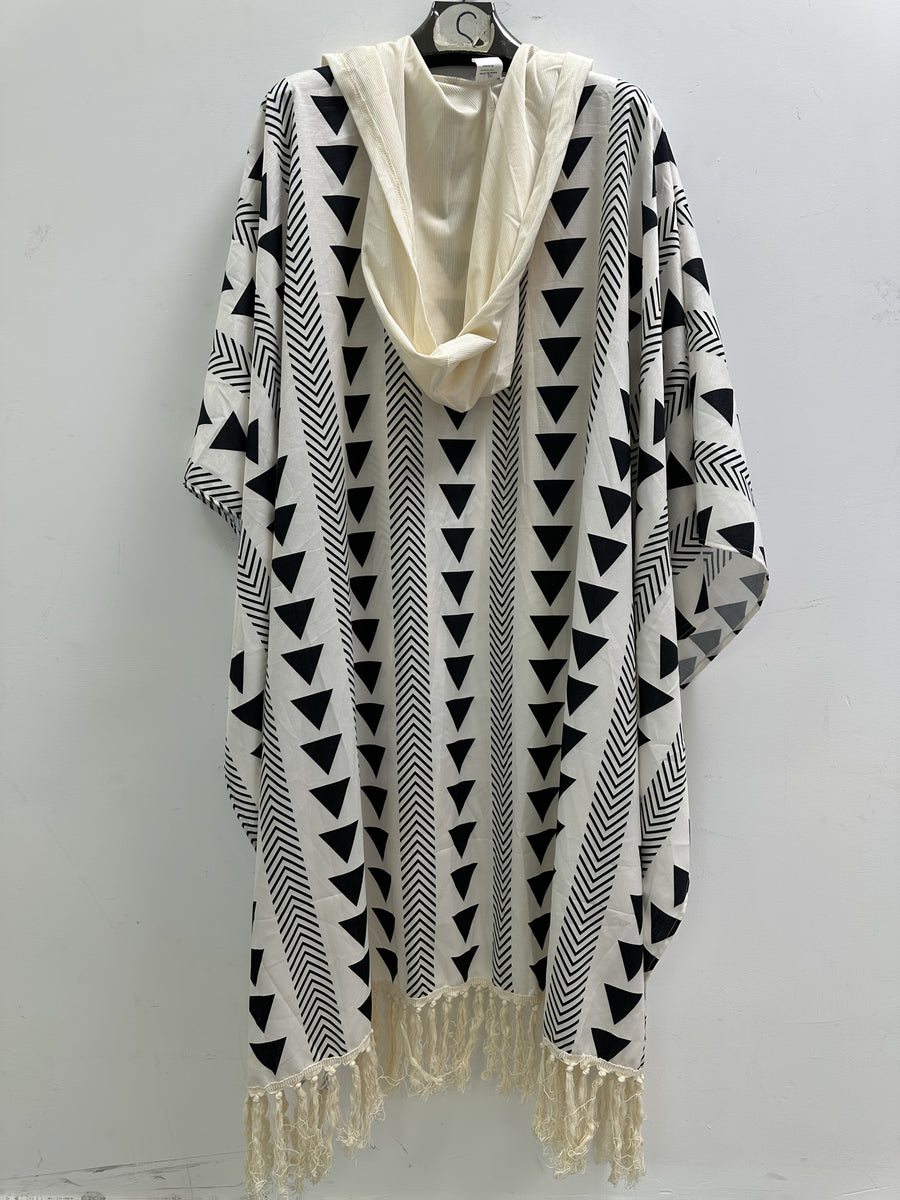 Herren Boho Poncho mit Kapuze und geometrischem Muster – Strand & Festival Überwurf