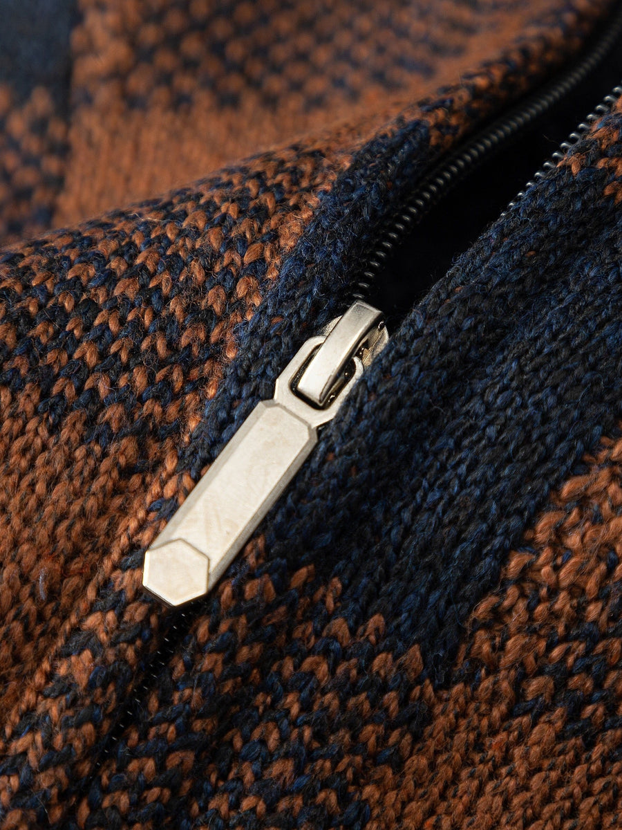 Herren Kapuzenstrickjacke kariert gefüttert mit Reißverschluss und Kordelzug