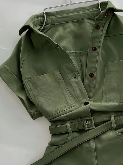 Damen Utility-Style Overall mit Gürtel und Kurzarm – Modischer Einteiler für Alltag und Freizeit