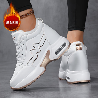 Damen Plateausneaker Weiß mit Faux-Fur Futter und Zierstreifen