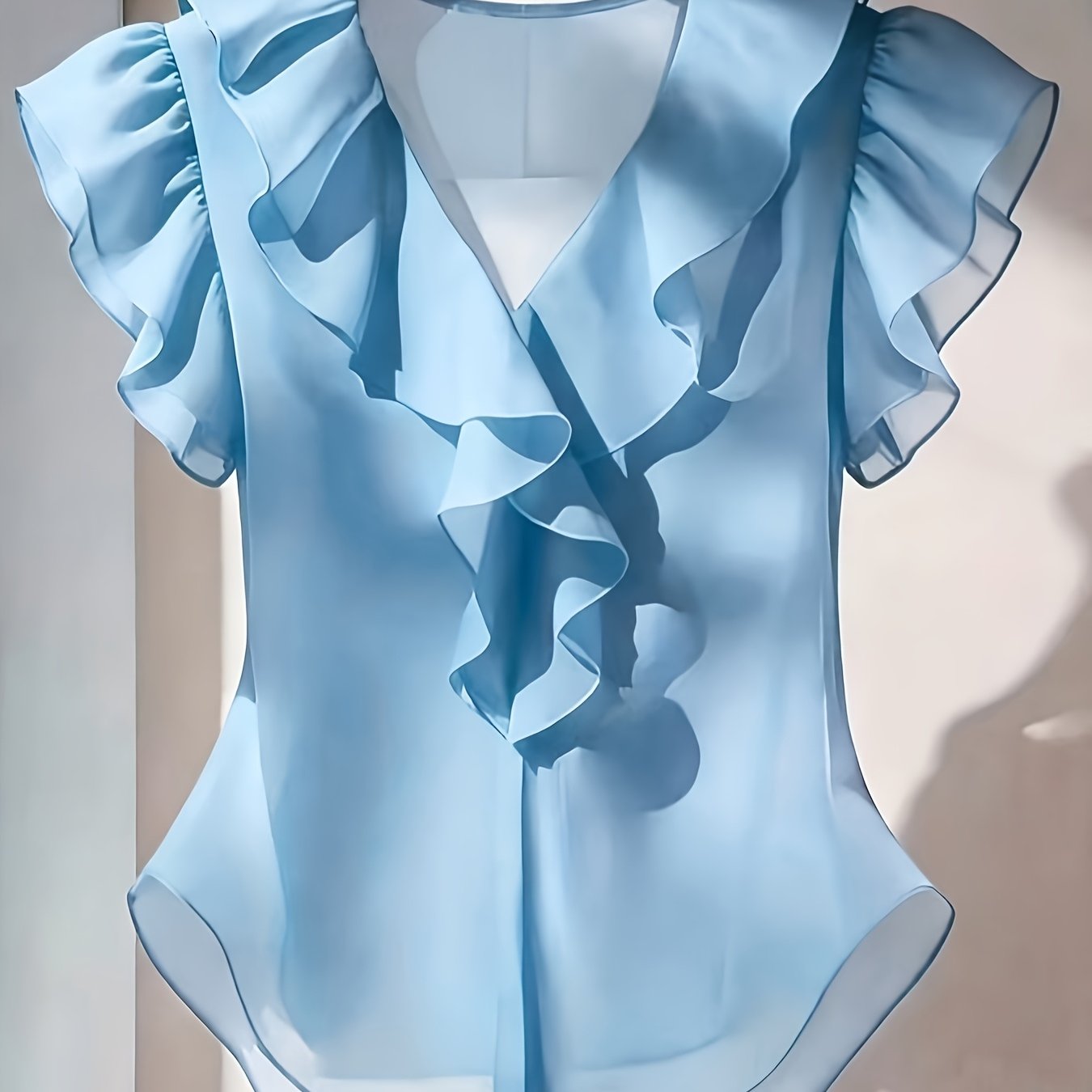 Damen Rüschenbluse mit V-Ausschnitt und Volantärmeln – Eleganter Stil für Büro und besondere Anlässe